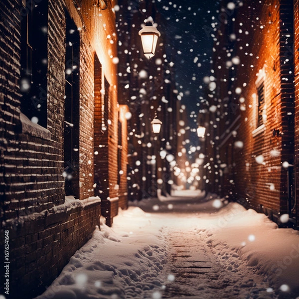 Obraz 눈 내리는 쓸쓸한 겨울 골목길