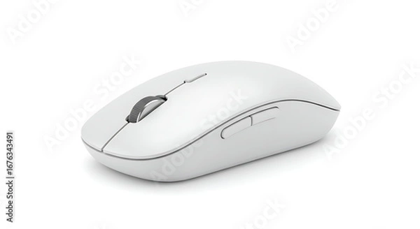 Fototapeta Modern Wireless Mouse with Sleek Design on a Clean White Background, Perfect for Office or Home Use, Promotes Technology and