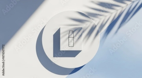 Fototapeta Minimalist cosmetic product display, light and shadow, white and blue