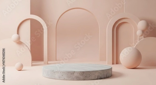 Fototapeta Minimalist, pale peach, geometric, display podium