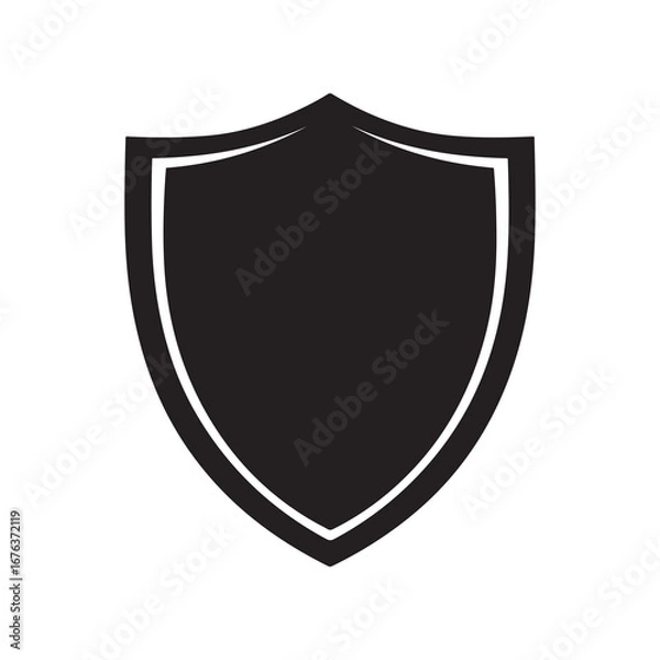 Fototapeta Black Shield with White Outline Isolated on White Background for Security
