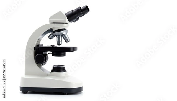 Fototapeta Close-up of a white microscope, symbolizing scientific research and discovery