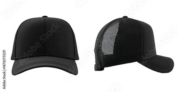 Obraz Two views of a black baseball cap