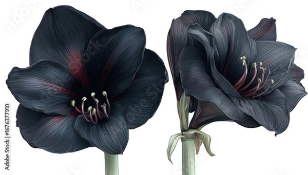 Obraz Two dark, detailed amaryllis flowers