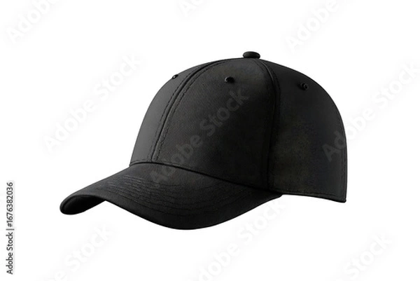 Obraz A black baseball cap angled to the right, isolated on black background