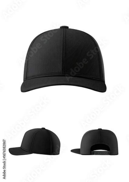 Obraz Black baseball cap, three views