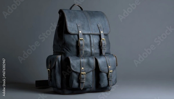 Obraz Dark navy blue backpack with multiple pockets and buckles