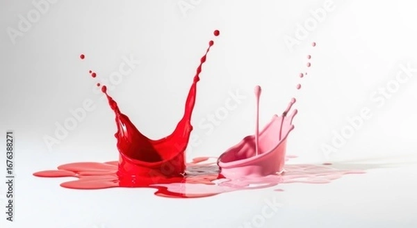 Fototapeta Red and pink paint splashes on white background