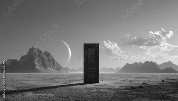 Obraz Vast, desolate landscape with solitary door