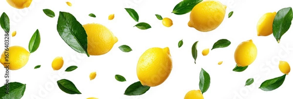 Obraz Lemons and leaves in a pattern of floating citrus