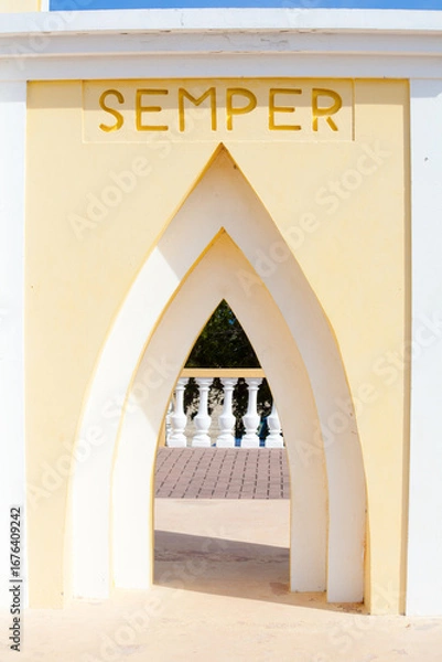 Obraz Yellow monument arch with SEMPER inscription