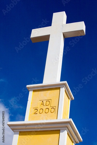Obraz White stone cross with AD 2000 inscription