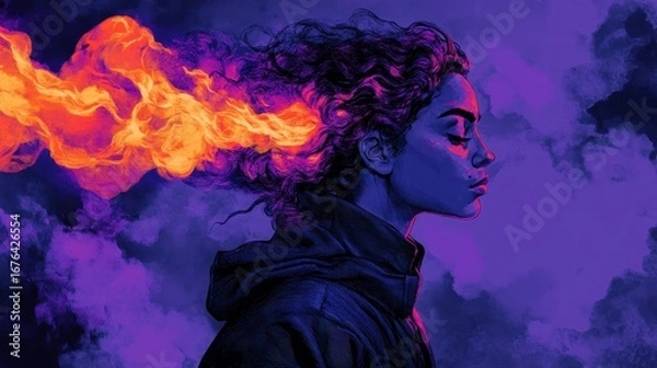 Obraz Surreal Portrait of a Woman with Flames and Bold Colors