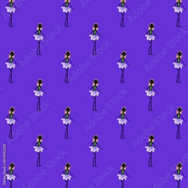 Fototapeta Dancing Ballerina Pattern on Purple Background seamless pattern with people