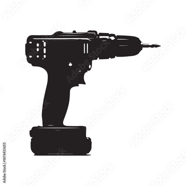 Fototapeta Silhouette of Cordless Drill with Battery and Drill Bit
