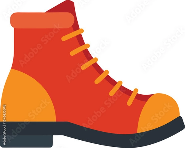 Fototapeta Vector art of a vibrant red and orange hiking boot with yellow laces, isolated on a, perfect for outdoor adventures and footwear collections