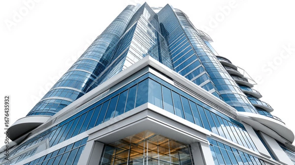 Fototapeta Skyward Symphony: An awe-inspiring architectural marvel, a modern skyscraper of glass and steel pierces the clouds, embodying the essence of innovation and ambition.