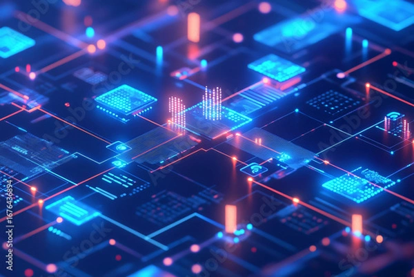 Obraz A high-tech digital interface background with interconnected. AI Generated