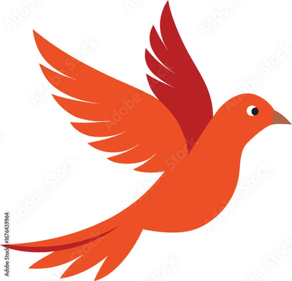 Fototapeta Vector art of a vibrant orange bird with outstretched wings, captured in a dynamic flight pose, isolated on a clean