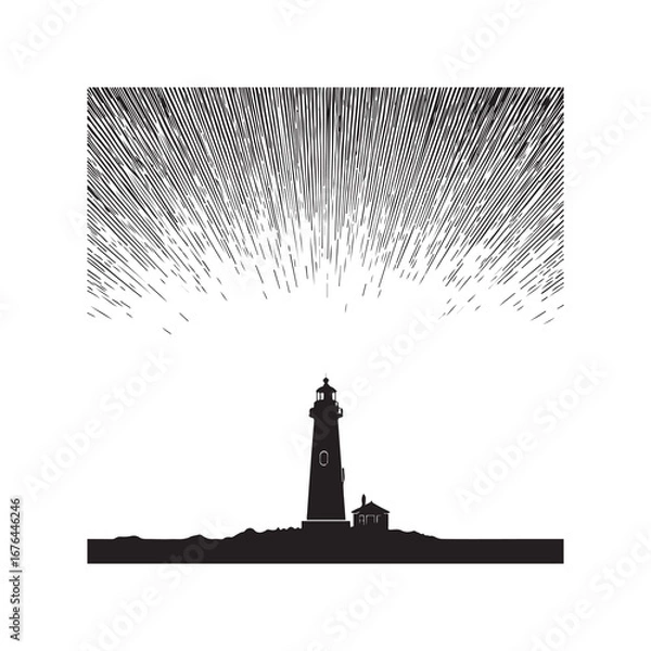 Fototapeta Striking Black And White Silhouette Of Lighthouse Under Sky Pattern