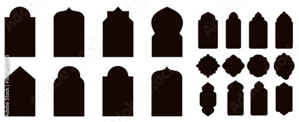 Fototapeta  Set of silhouettes of arches in Arabic design. Collection of doors and windows in oriental style. Vector illustration isolated on white background
