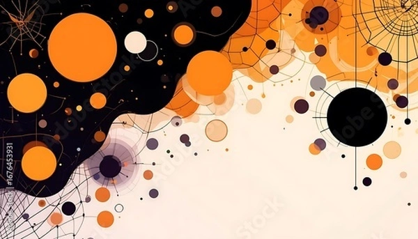 Fototapeta Halloween Themed Background With Spooky Webs, Bats, and Orange Glow