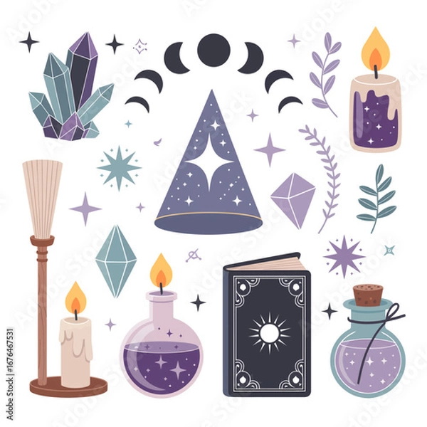 Fototapeta Mystical Crystal and Witchcraft Object Vector Set – Magical Aesthetic Icons
