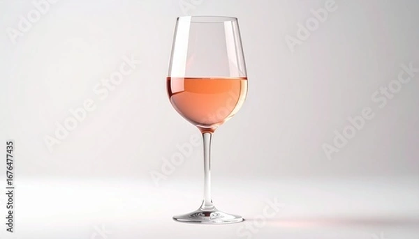 Fototapeta Elegant Glass of Rosé Wine with Minimalist White Background