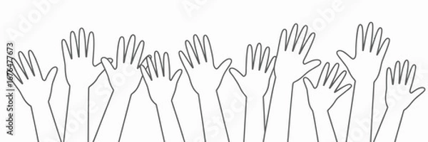 Fototapeta Raising Hands In Unity And Support Concept Illustration - Diverse People Reaching Upwards Symbolizing Teamwork And Participation