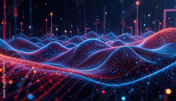 Obraz Abstract cyberpunk-style data waves