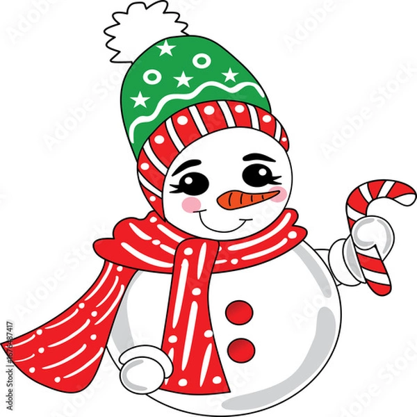Fototapeta Christmas Snowman with Candy Cane