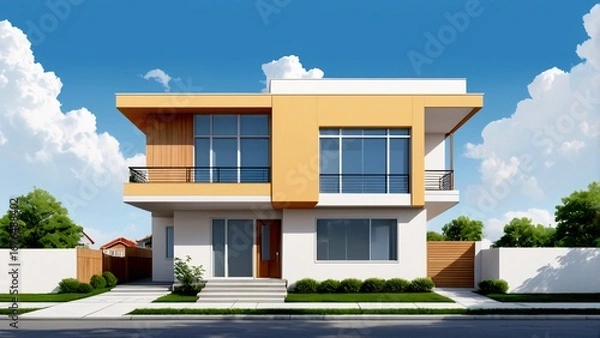 Fototapeta 戸建住宅のイラスト、住宅外観パース