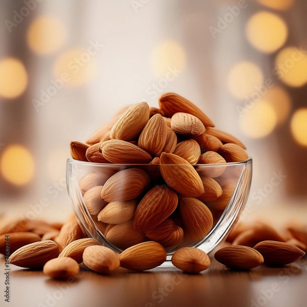 Obraz Almond in a bowl on transparent background.Collection of delicious almonds isolated on a transparent background. The concept of delicious and healthy food.