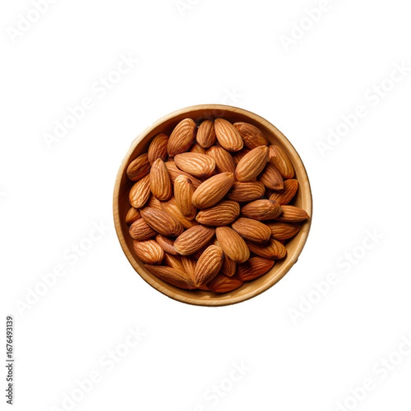 Obraz Almond in a bowl on transparent background.Collection of delicious almonds isolated on a transparent background. The concept of delicious and healthy food.