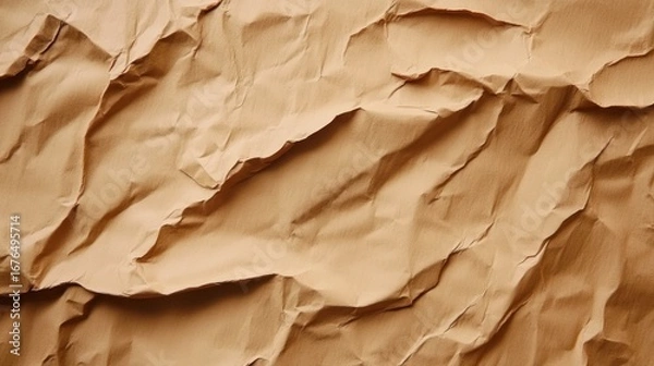 Fototapeta Close-up of crumpled brown paper texture.