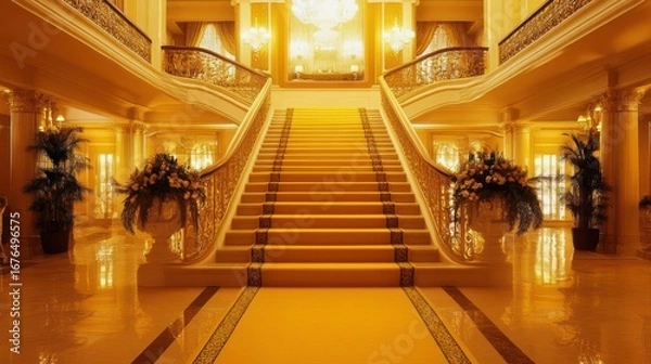 Fototapeta Grand opulent staircase in a luxurious mansion interior.