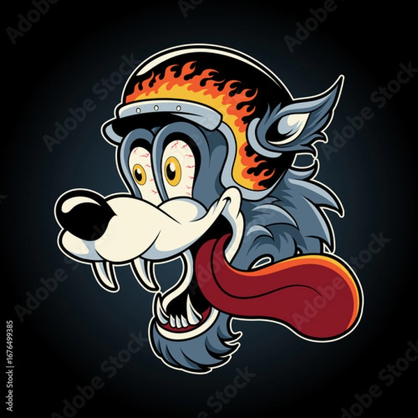 Obraz Angry Wolf Biker Head with Helmet