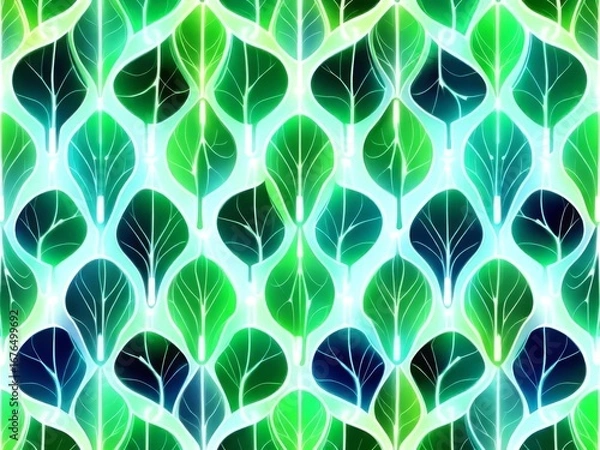Fototapeta A futuristic pattern blending AI-inspired lines with natural leaf shapes.