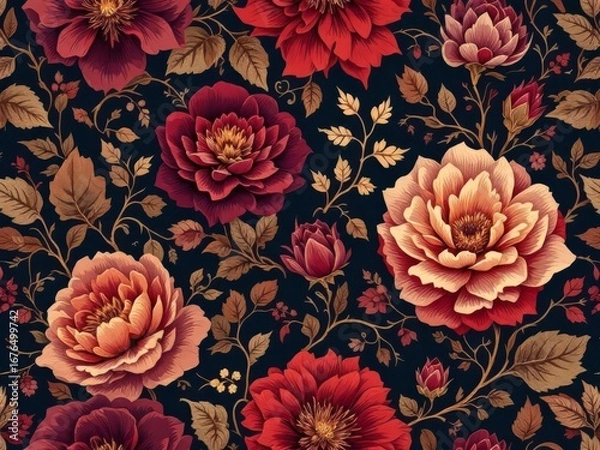 Fototapeta A vibrant maximalist floral pattern with bold, oversized flowers.