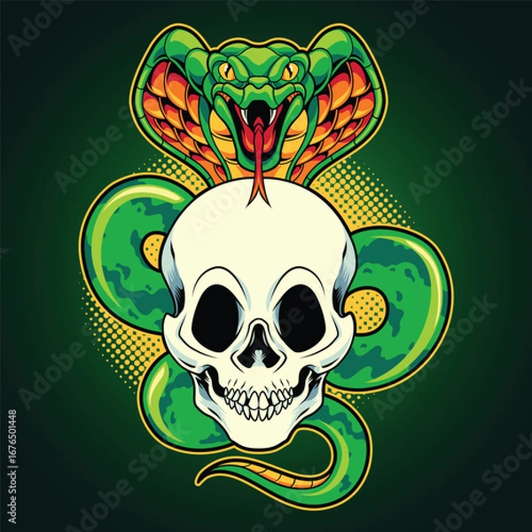 Obraz Skull head and snake tattoo style