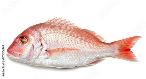 Fototapeta Close-up of a vibrant red snapper fish against a clean white background.