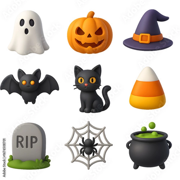 Fototapeta 3D Cartoon Halloween Icons Set.