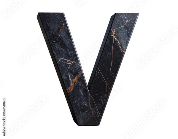 Fototapeta Dark textured letter v with intricate patterns isolated on transparent background