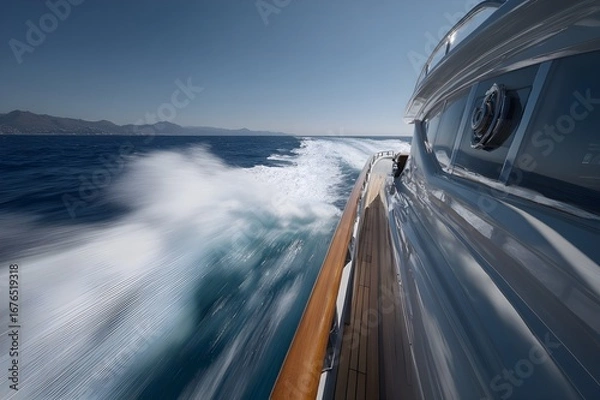 Fototapeta Yacht running, lens slowly rotating to the front yacht