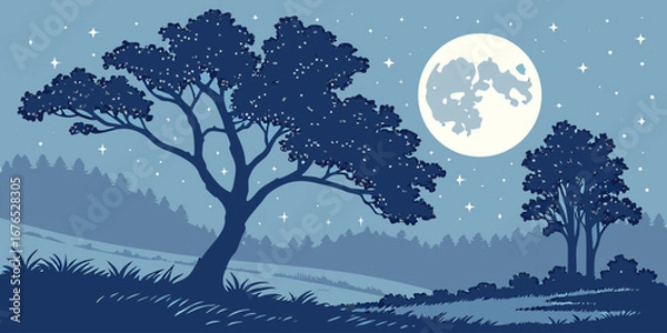 Obraz A tree under a full moon