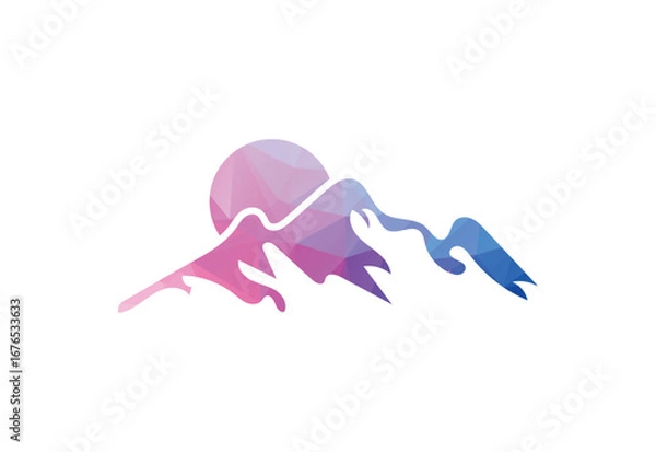Fototapeta Low poly with Minimalist Mountain Logo Design Template, Vector illustration