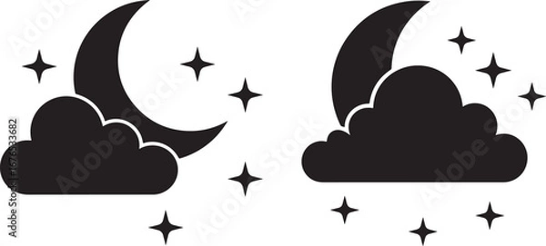 Fototapeta Crescent moon and clouds with stars silhouette