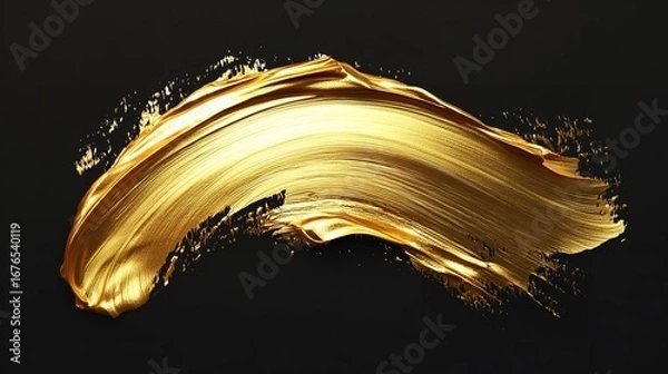 Fototapeta A golden paint stroke on a black background creating an abstract and luxurious visual effect art