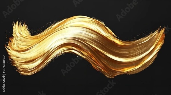 Fototapeta Golden brush stroke with wave like pattern on a dark black background creating a luxurious effect