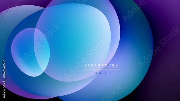 Fototapeta Abstract fluid shapes blend, creating vibrant blue, purple gradients. Dark background emphasizes luminous forms, modern design element.